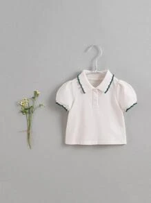 MARC&JANIE 2入組少女學院風顏色塊POLO領泡泡袖短袖T卹和裙子套裝，夏日必備 - 彩色 - 查看 7