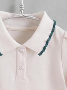 MARC&JANIE 2入組少女學院風顏色塊POLO領泡泡袖短袖T卹和裙子套裝，夏日必備 - 彩色 - 查看 8