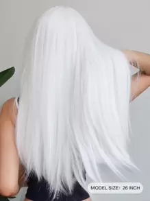26英寸女士长直白色合成假发，带刘海，适合派对、角色扮演，耐热 - 白色 - 查看 7