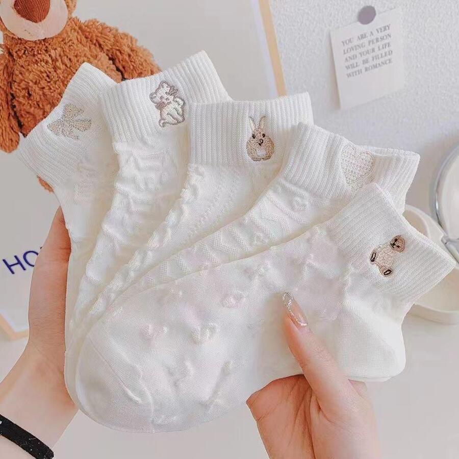 5 đôi vớ phi hành đoàn họa tiết hoạt hình - trắng - Xem 1