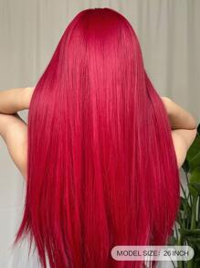 26英寸红色长直发合成假发，带刘海，耐热，外观自然，适合派对和角色扮演 - 紅色 - 查看 5