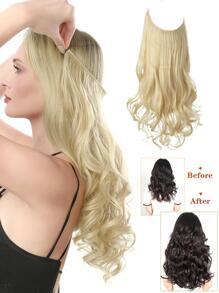 Invisible Wire Hair Extensions, Dirty Blonde Roots, Natural Wavy Hair Weft, Women Synthetic Hair Extensions, 12/14/16/18/20/22/24 Inches, Dark Brown/Blonde, No Clips Needed - Light Brown - View 2