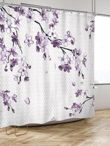1入組花朵印花浴簾帶12入組鉤 - 紫色 - 查看 2