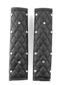 1對水抵抗水鑽裝飾PU皮革汽車座椅皮帶墊肩 - 黑色 - 查看 3