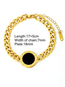 MECYLIFE 1 pieza de cadena de Cable de acero inoxidable, pulsera con dijes de números romanos de concha blanca y negra de doble cara