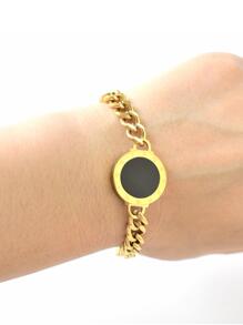 MECYLIFE 1 pieza de cadena de Cable de acero inoxidable, pulsera con dijes de números romanos de concha blanca y negra de doble cara