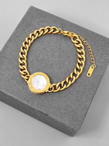 MECYLIFE 1 pieza de cadena de Cable de acero inoxidable, pulsera con dijes de números romanos de concha blanca y negra de doble cara