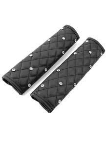 1對水抵抗水鑽裝飾PU皮革汽車座椅皮帶墊肩 - 黑色 - 查看 6