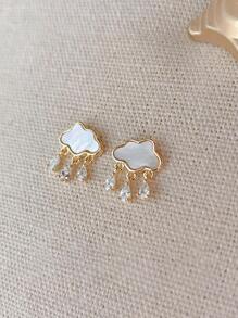 一对云朵雨滴流苏耳环，简约优雅，个性可爱，适合女性日常、通勤、旅行、派对、宴会等场合佩戴。 - 金色 - 查看 3