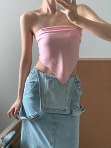 素色極簡方巾 - 粉色 - 查看 2