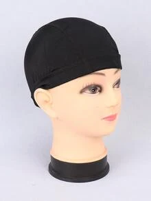 1個黑色圓頂假髮帽,可用於製作假髮,彈性頭套帽,配寬鬆緊帶 - 黑色 - 查看 3