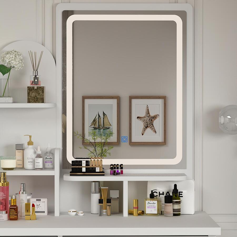 ECACAD Vanity Set With Mirror, Makeup Vanity Dressing Table With 5