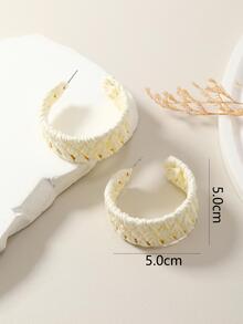 1 对波西米亚风格假日奶油色、绿松石色和海军蓝编织拉菲草环状耳环，手工制作，简约时尚，适合日常佩戴 - 米色 - 查看 4
