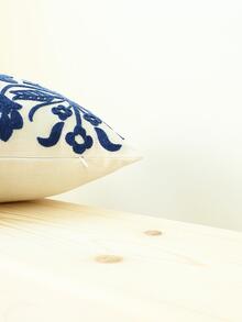 1入組花卉刺繡靠墊套不附帶墊芯 - 藏蓝色 - 查看 7