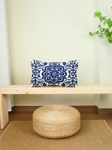 1入組花卉刺繡靠墊套不附帶墊芯 - 藏蓝色 - 查看 4