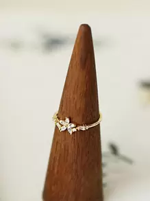 Stylever 1pc Exquisite Floral Ring Ladies Jewelry For Women s925 Sterling Silver Promise Ring Fine Jewelry Gift For Girls - Gold - View 5