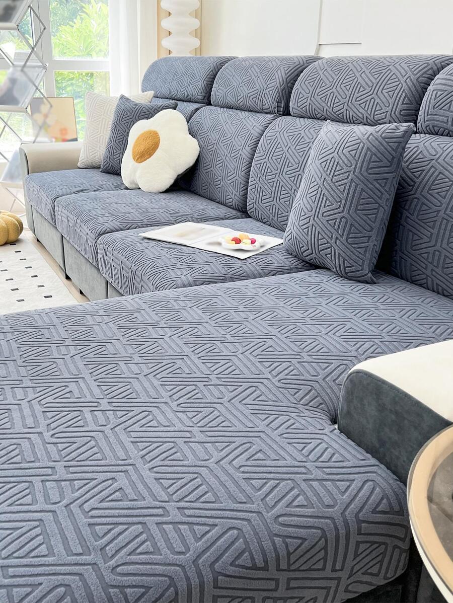 1入組幾何提花彈性沙發座套 - 深灰色 - 查看 1
