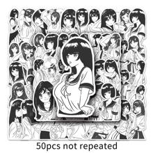 50入組JK風格女孩塗鴉卡通Anime貼紙適用於兒童可愛時尚Love塗鴉防水貼紙合適的適用於手提電腦水瓶子滑板手機 - 黑與白 - 查看 8