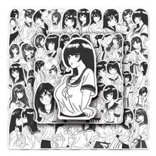 50入組JK風格女孩塗鴉卡通Anime貼紙適用於兒童可愛時尚Love塗鴉防水貼紙合適的適用於手提電腦水瓶子滑板手機 - 黑與白 - 查看 9