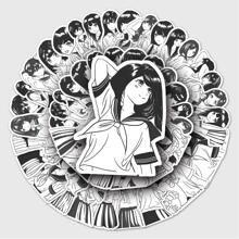 50入組JK風格女孩塗鴉卡通Anime貼紙適用於兒童可愛時尚Love塗鴉防水貼紙合適的適用於手提電腦水瓶子滑板手機 - 黑與白 - 查看 1