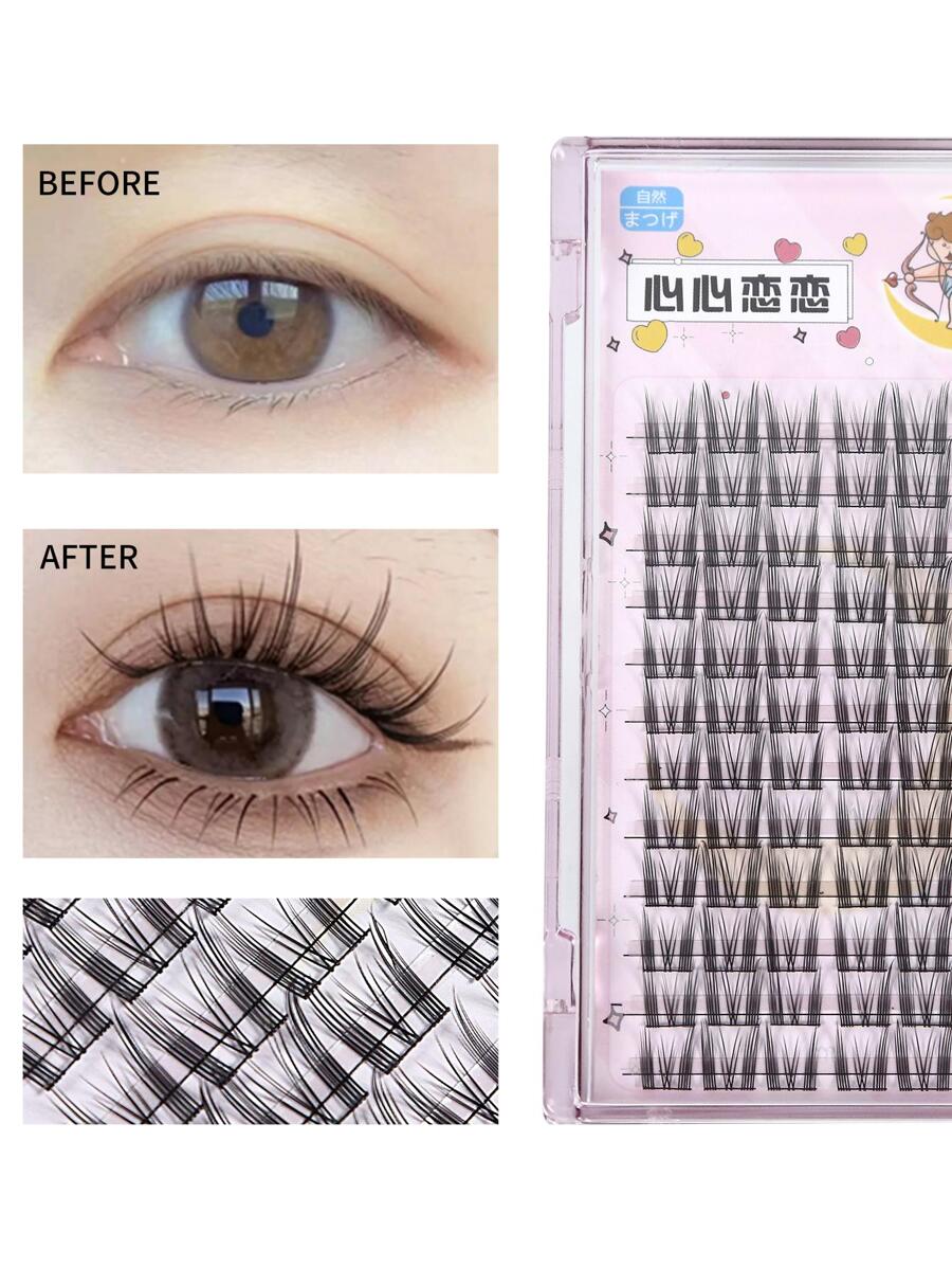 Fake Eyelashes,1Box 12 Rows False Eyelashes Natural Wispy Enlarged Double Eye False Eyelashes Makeup Lash Extension Strip Lashes,Lashes,Eyelashes,Fake Lashes - Black - View 1