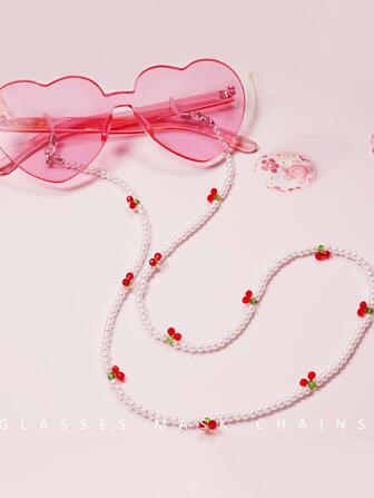 1pc Crystal Glasses Chain Multifunctional Mask Chain, Pearl & Cherry Blossom Design