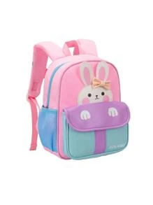 Chicas Mochila clásica con patrón de conejo con diseño de lazo cremallera - Rosa - Ver 4