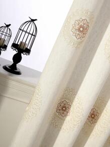 1pc Multi-Color Embroidered Half-Shading Finished Curtain With Countryside Style