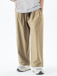 青少年男孩夏季休閑運動褲快乾直筒長褲 - 卡其色 - 查看 6