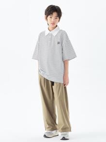 青少年男孩夏季休閑運動褲快乾直筒長褲 - 卡其色 - 查看 3