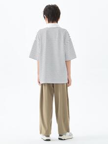 青少年男孩夏季休閑運動褲快乾直筒長褲 - 卡其色 - 查看 4