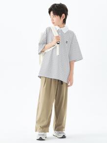 青少年男孩夏季休閑運動褲快乾直筒長褲 - 卡其色 - 查看 5