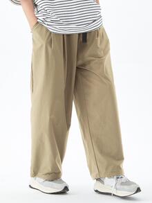 青少年男孩夏季休閑運動褲快乾直筒長褲 - 卡其色 - 查看 7
