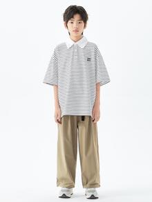 青少年男孩夏季休閑運動褲快乾直筒長褲 - 卡其色 - 查看 2