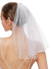 Faux Pearl Decor Bridal Veil - White - View 2