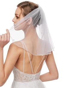 Faux Pearl Decor Bridal Veil - White - View 3