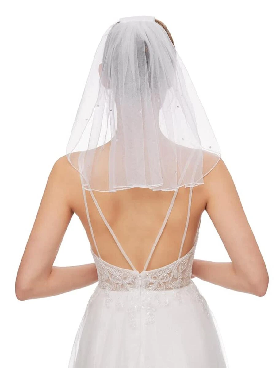 Faux Pearl Decor Bridal Veil - White - View 1