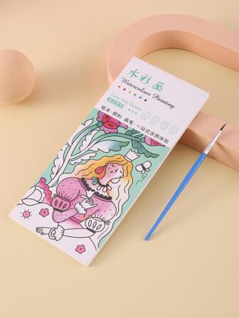 1 pieza con estampado de dibujos animados Libro de colorear con Cepillo