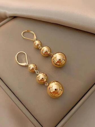 Korean ins three gold ball earrings exaggerated ear jewelry female retro French senior long pendant new fashion