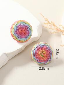 1pair Bohemian Style Double-Sided Handmade Pink Raffia Woven Round Earrings For Women, Vacation Style - Multicolor - View 3