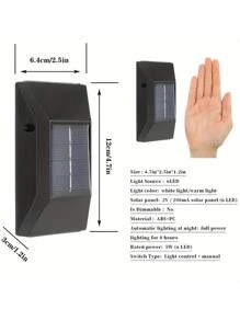 2 piezas/set negro montado en la pared solar simple ABS con diseño geométrico lámpara para jardín - Amarillo - Ver 11