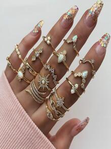 17pcs/set Bohemian Style Snake Casual Party Ring Set - Yellow Gold - View 1