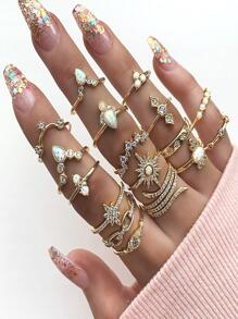 17pcs/set Bohemian Style Snake Casual Party Ring Set - Yellow Gold - View 2