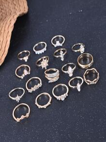 17pcs/set Bohemian Style Snake Casual Party Ring Set - Yellow Gold - View 3