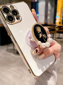 Funda para teléfono con agarre destacado para teléfono con decoración floral compatible con iPhone15/15Plus/15Pro/15Promax - Blanco - Ver 3