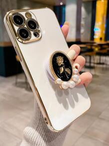 Funda para teléfono con agarre destacado para teléfono con decoración floral compatible con iPhone15/15Plus/15Pro/15Promax - Blanco - Ver 4