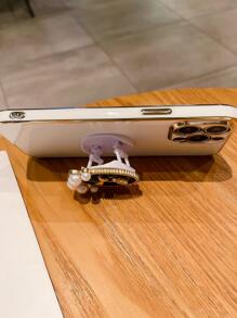 Funda para teléfono con agarre destacado para teléfono con decoración floral compatible con iPhone15/15Plus/15Pro/15Promax - Blanco - Ver 5