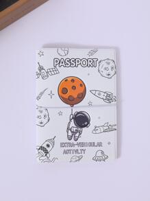 卡通圖案 PU 護照夾，帶鬆緊帶閉合，太空旅行，飛機和氣球，PVC 襯裡，便攜式，適合男女學生戶外活動和旅行 - 彩色 - 查看 3