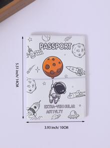 卡通圖案 PU 護照夾，帶鬆緊帶閉合，太空旅行，飛機和氣球，PVC 襯裡，便攜式，適合男女學生戶外活動和旅行 - 彩色 - 查看 5