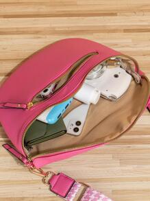 Fashionable Fanny Pack Hot Pink Adjustable-strap Zipper PU - Hot Pink - View 3